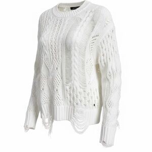 360 SWEATER OFF-WHITE DESTRUCTED WITH FRINGE PULLOVER SWEATER WOMENS SZ XS 
NEW